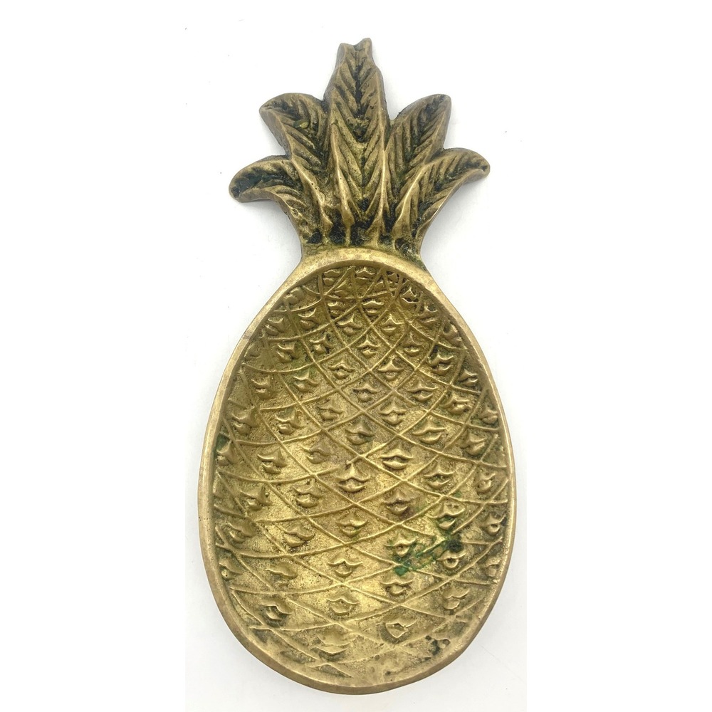 Vintage Brass Pineapple Jewelry Dish Catchall Tray Hollywood Regency Decor 8.5"